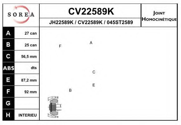 EAI CV22589K Joint Kit, drive shaft